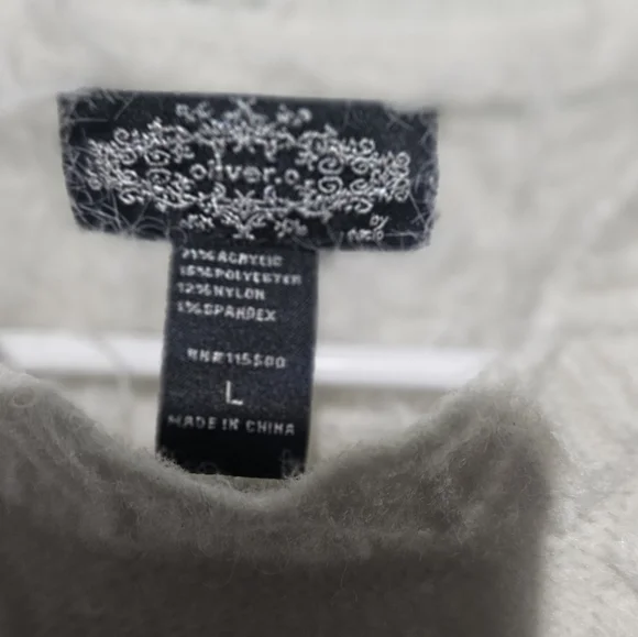 Oliver.o Anthropologie Cream Fuzzy Knit Sweater Vest EUC Large 23 PTP - Picture 3 of 4